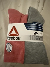 Reebok Pro-Series Women's Crew Socks 10 Pack Shoe Size 4-9 White-Grays & Pinks