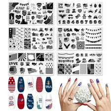 Patriotic Nail Stamping Plates American Flags Nail Art Plates Templates Memor...
