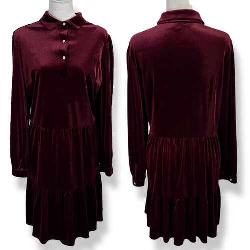 Jude Connally Henley Velvet Mini Dress Size XL Garnet Maroon Boho Gypsy Witch - Picture 2 of 16