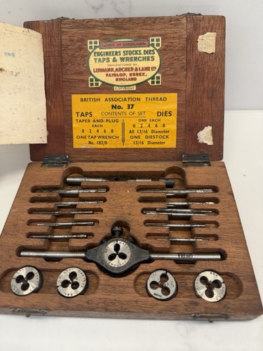 Lehmann Archer No.37 BA Tap & Die Set in Wooden Box Quality Essex England - Picture 22 of 24