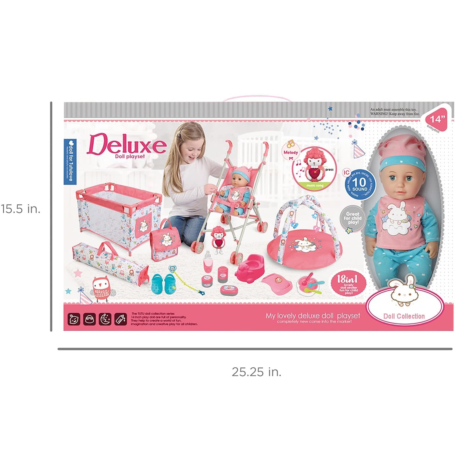 18-Piece Newborn Talking Baby Doll Stroller Nursery Role Play Set w/ Playpen,...