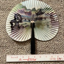 Vintage Metal  Paper Hand Fan Fold Up 1950-1960 China Floral