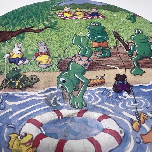 Vintage Round Tin By Keller Charles Ole Swimming Hole 5.25” Picnic Frogs Rabbits - Picture 3 of 9