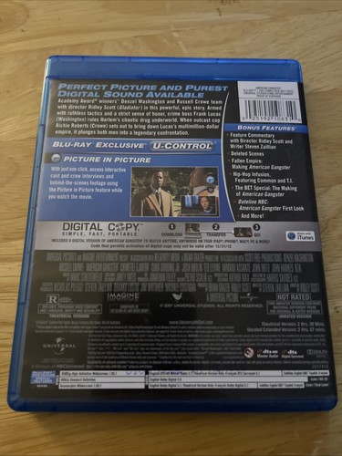 AMERICAN GANGSTER Blu Ray And DVD Movie Denzel Washington Russell Crowe VG - Imagen 2 de 3