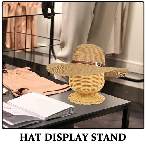 Hat Wig Display Holder Rattan Mannequin Head Stand Handmade Wicker Showcase - Picture 5 of 12