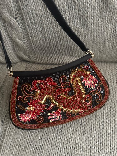Vintage ESCADA Dragon Beaded Shoulder Bag - Y2K Style - Sequin Embroided - Picture 2 of 8