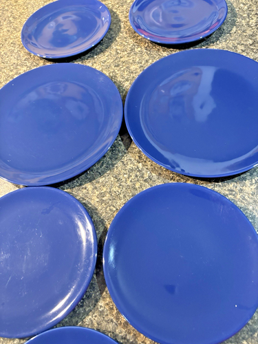 IKEA Stoneware Blue Set of 2 Dinner Plates 5 Salad Plates EUC 15560 - Picture 3 of 11