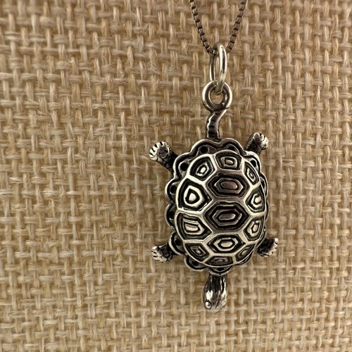 "Collar colgante tortuga plata de ley 20"" cadena caja vintage 925" - Imagen 1 de 6