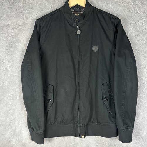 Pretty Green Mens Black Harrington Cotton Light Jacket Size Small Logo Mod VGC - Picture 11 of 14