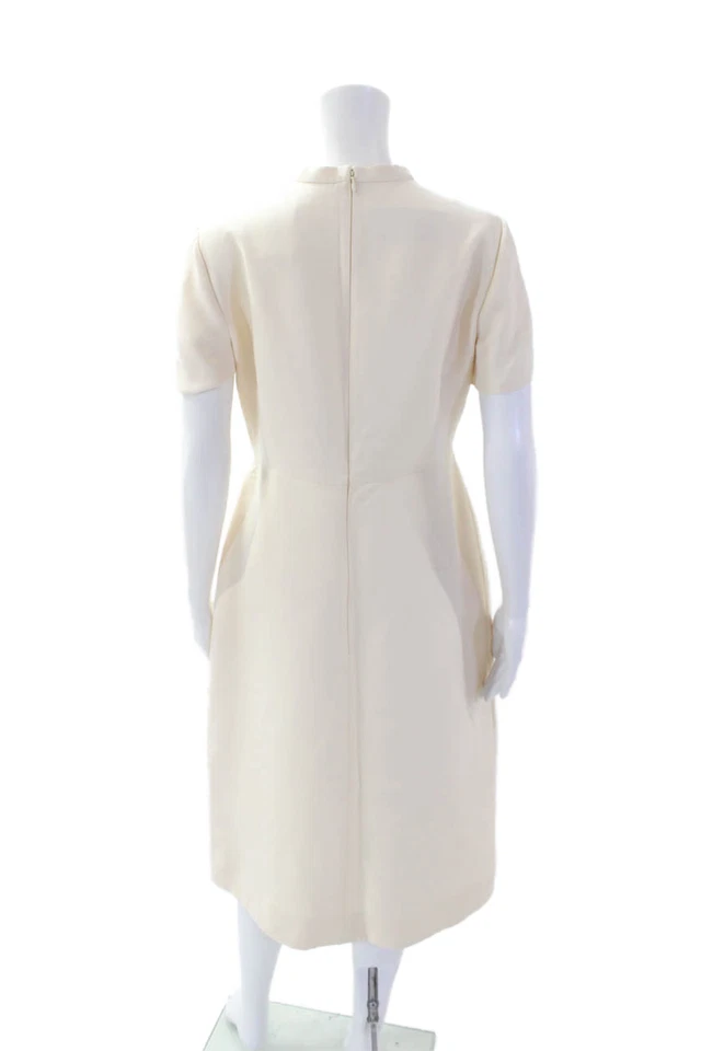 Vestido Vaina Valentino Mujer Cremallera Trasera Manga Corta Blanco Crema Lana Talla 8 Foto 3 de 4