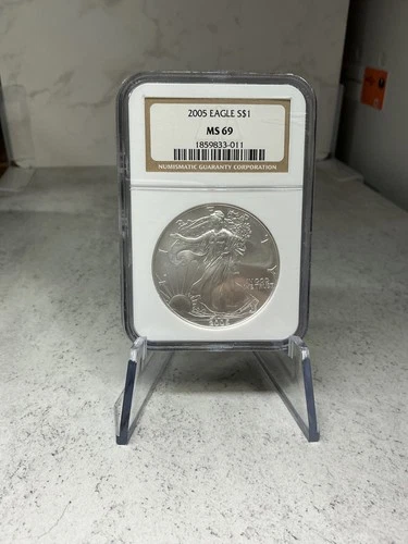 2005 $1 AMERICAN .999 SILVER EAGLE NGC MS69 CLASSIC BROWN LABEL