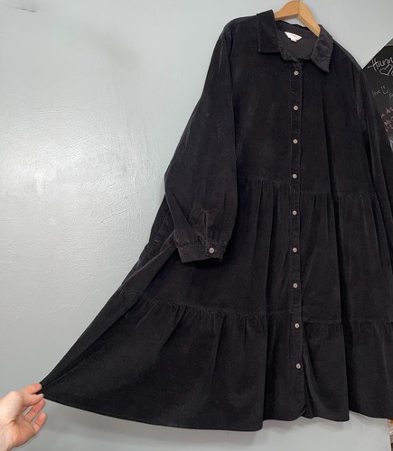 Vestido negro de pana con botones en capas talla grande 3X campesino gótico oscuro romántico - Imagen 7 de 13