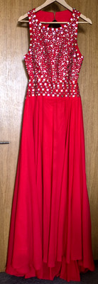 Rotes verziertes Maxikleid Abend Abschlussball formell Perlen UK 8 10 lang