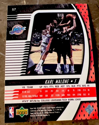 1998 - 99 UD Ionix KARL MALONE #57 Base Card Utah Jazz HOF NM-MT - Picture 2 of 2