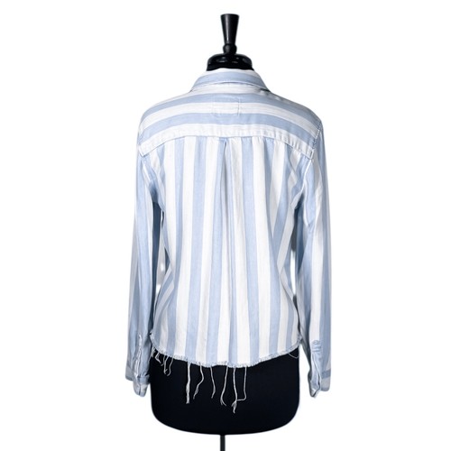 Camisa para mujer Rails pequeña azul blanco a rayas Lyocell abotonada dobladillo desgastado top - Imagen 2 de 11