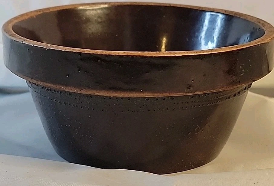 4.5" Brown Stoneware Mixing Bowl Wide Rim Shoulder Band Childs / Salesman Sample