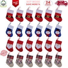 24 Pcs Mini Christmas Stockings,7.5 Inch Santa, Snowman, Snowflake, Belt Christm