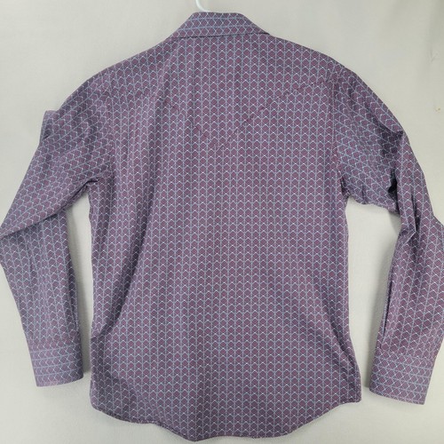 Stetson Shirt Mens Large Burgundy Blue Geometric Western Snap Front Long Sleeve - Picture 15 of 18