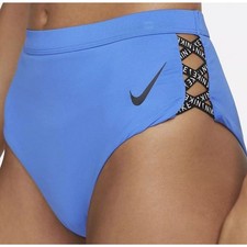 Nike Women's Sneakerkini High Waist Cheeky Bikini Bottoms Deep Blue Sz L NWT