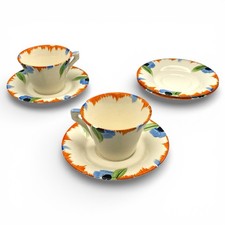 Myott Son & Co. Art Deco Period Hand-Painted Tea Set Two Cups & Four Saucers (6)