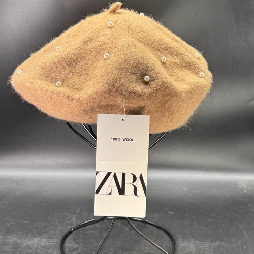 Boina Zara 100% Lana Bronceada Perlas Talla S-M Invierno Moda Francesa NUEVA NUEVA CON ETIQUETAS Linda - Imagen 9 de 18