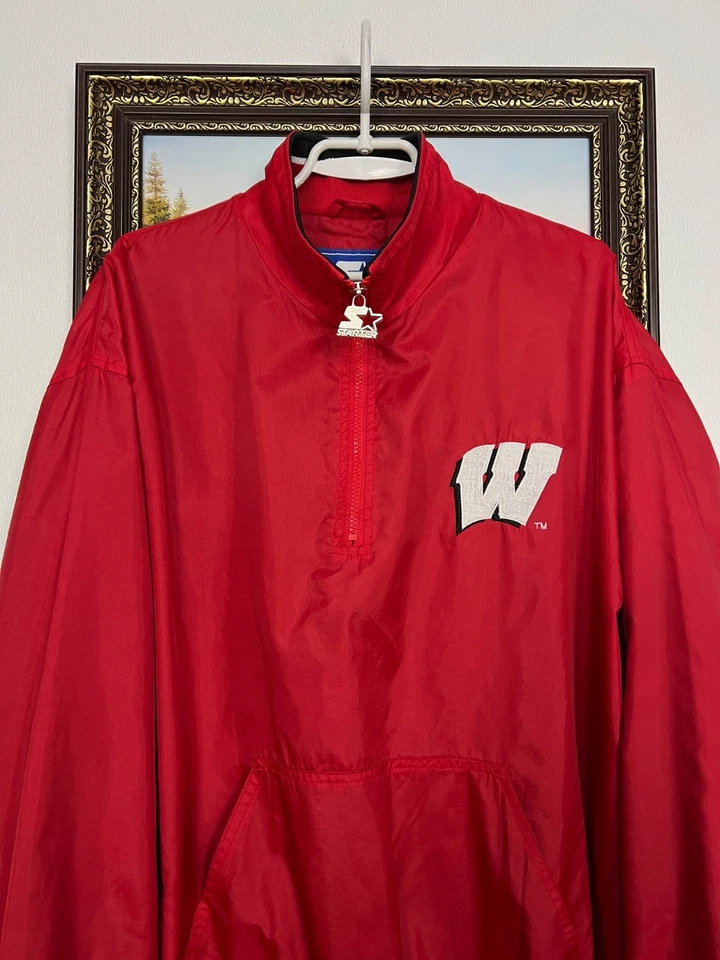 Chaqueta cortavientos vintage de los 90 Starter Wisconsin Badgers roja NCAA bombardero talla L Foto 2 de 4