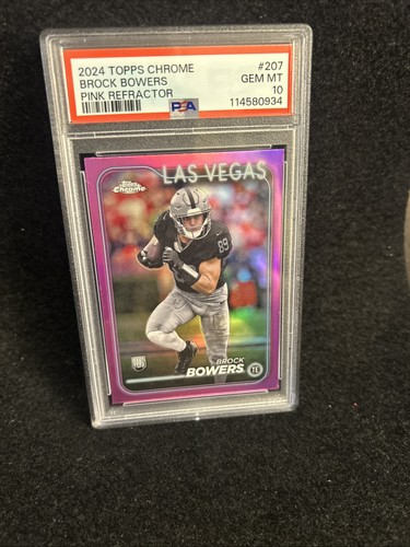PSA 10 GEM 2024 TOPPS CHROME PINK REFRACTOR BROCK BOWERS RC - Picture 2 of 2