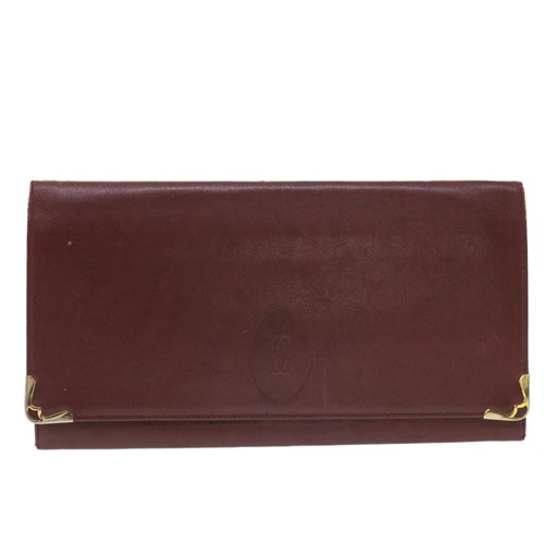 Cartier Clutch Tasche Leder weinrot Auth 50447 - Bild 13 von 19