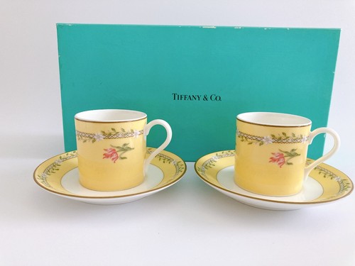 Tiffany & Co. sin usar Juego de 2 tazas y platillos Pink Tulip Demitasse caja auténtica - Imagen 1 de 17