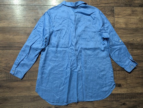 J Jill Love Leinen himmelblau Damen 1/2 Button Down Tunika Shirt Größe 2X Rollriegel - Bild 11 von 16