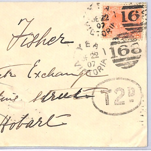 Australia States VICTORIA Underpaid Cover *YEA* 1907 2d POSTAGE DUE Tasmania XK6 - Picture 5 of 11