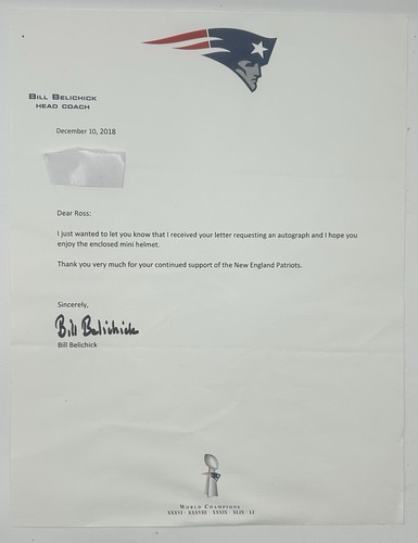 Bill Belichick Signed 8.5x11 Letter New England Patriots Autographed Super Bowl - Picture 1 of 2