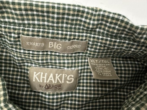 VTG Khakis by Arrow Big Oxford Shirt Men XLT TALL Gren Micro-Check Button Down - Picture 14 of 16