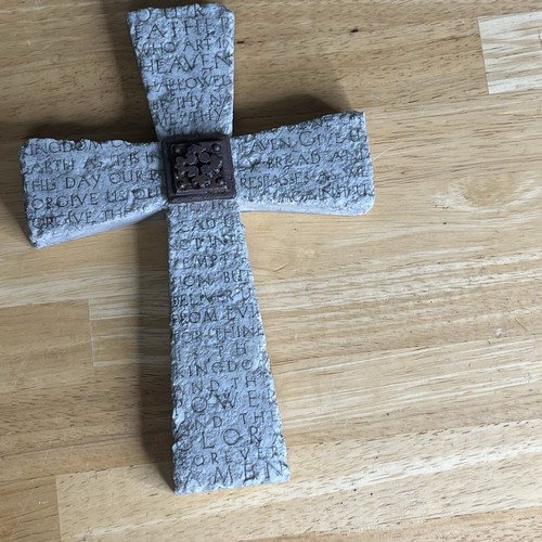 Vintage 1998 Engraved Stone Resin “THE LORD’S PRAYER CROSS” Spiritual Wall Art - Picture 12 of 24