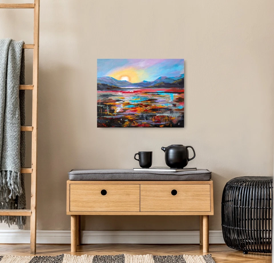 Original Painting On Canvas. Handmade Art. Acrylic. Mountain Water Landscape. - image 4 of 4