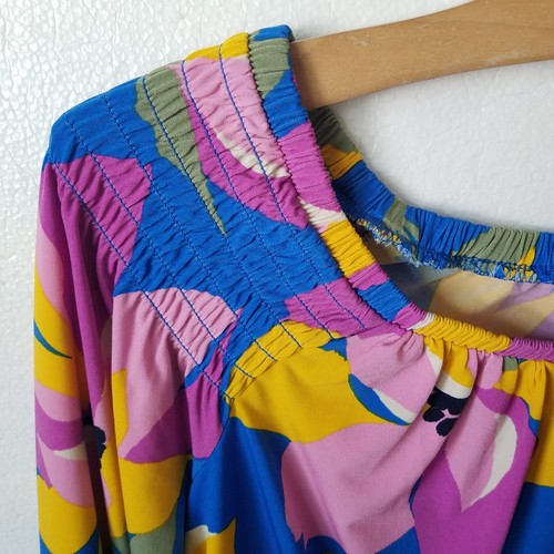 Ann Taylor Womens M Floral Top Off The Shoulder Smocked Bright Colorful Retro - Picture 2 of 7