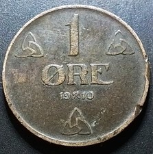 (Oct25) 1910 1 Ore Norway Copper Coin