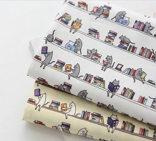 Library Cat patterned Fabric made in Korea by the Half Yard