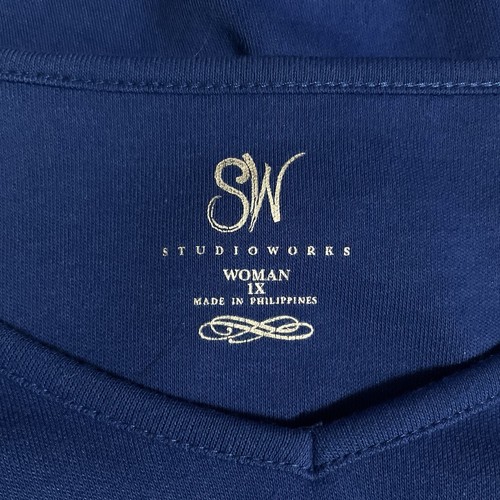 studio works top 1X long sleeve Tee blue silver snowflake embellished - Picture 8 of 9