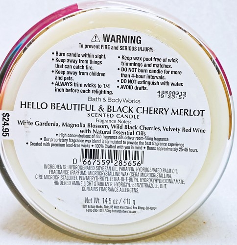 4 Bath Body Works HELLO BEAUTIFUL BLACK CHERRY MERLOT Large Candle 14.5 oz - Bild 2 von 2