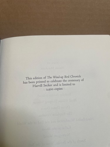 The Wind-Up Bird Chronicle Limited Centenary ed Murakami, Haruki HC DJ 1998 - Bild 8 von 18