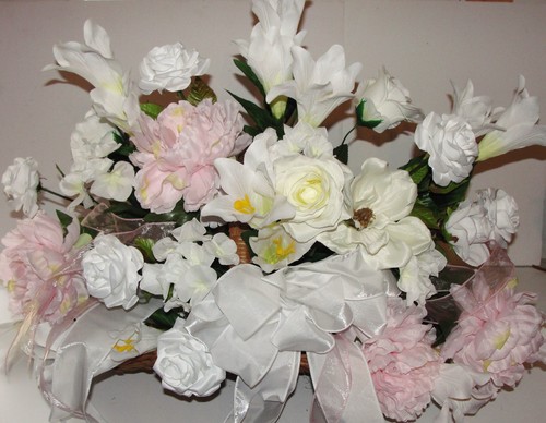 Trauer Kaminkorb Rosen Baby zartrosa Pfingstrose Denkmal Sympathie Seidenblume - Bild 3 von 5