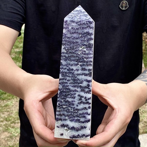 1.92LB Natural zebra stone, crystal quartz obelisk energy column - 第 1/12 張圖片