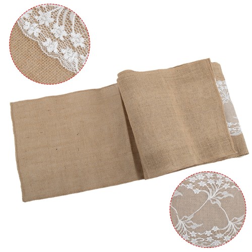 Rustic Festival Wedding Table Runner in Natural Jute with Lace 30*275cm - Picture 21 of 49