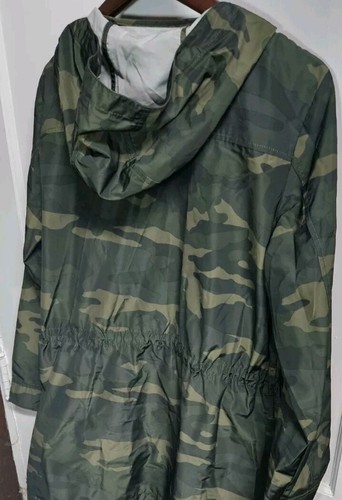 J CREW Camo midi-length Raincoat with Snaps, Zip Womens sz LG, AP676 NWOT - Picture 8 of 11