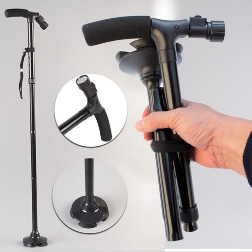 FOLDABLE WALKING STICK WITH LED LIGHT DISABILITY HEAVY DUTY CANE TORCH ALUMINIUM - Picture 7 of 24