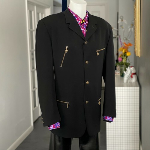 Blazer Gianni Versace lana negra 4 botones con 4 bolsillos con cremallera talla 52 FW 1992/93 - Imagen 7 de 12