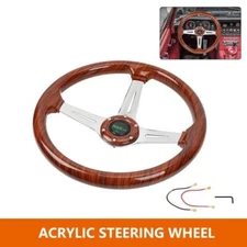 14inch Universal 6 Bolt Steering Wheel Slotted 3 Spoke w/Horn button