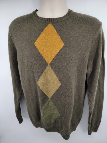 Perry Ellis Men's Sweater Size M Cotton Wool Blend Argyle Diamond Brown Crew NEW - Picture 8 of 11