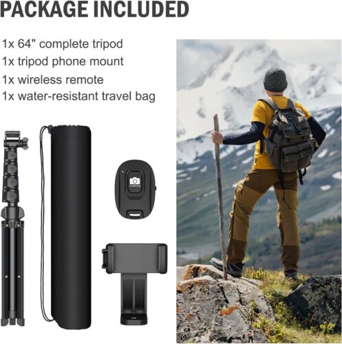 64” Tripod for Cell Phone & Camera Phone Tripod with Remote and Phone Holder - Picture 7 of 7